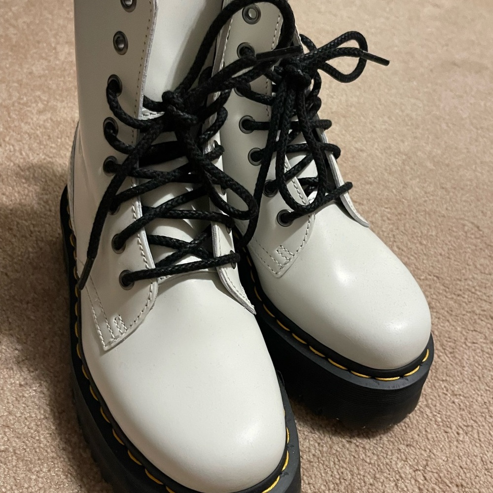 Dr. Martens White Combat Boots with Black Laces